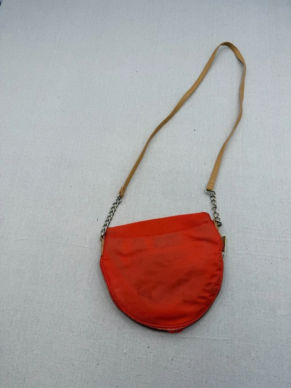 Compact Orange Crossbody with Tan Trim and Gold Hardware
